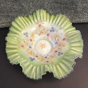 Victorian Bridal Basket Glows Cased Satin Hand Painted Glass Bowl
